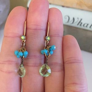 Blue and Green Beaded Stone Dangle Earrings